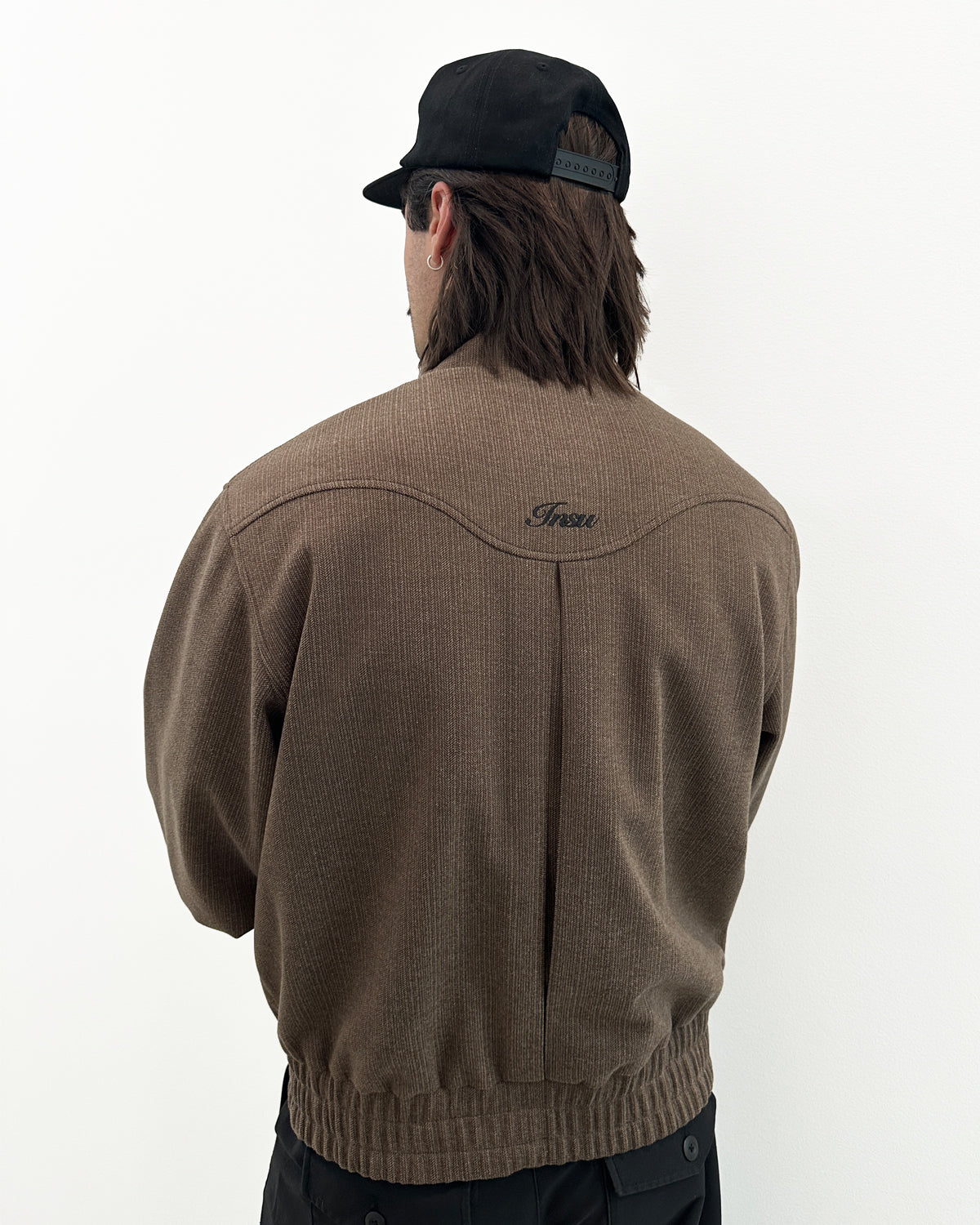 HERRINGBONE DUAL ZIP BLOUSON | BROWN